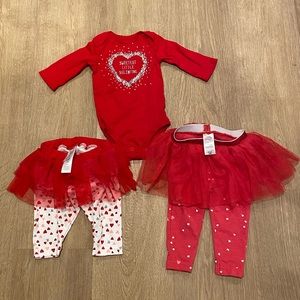 Carter’s / Disney Baby Girl Sweetest Little Valentine Heart Tutu Leggings & Tee